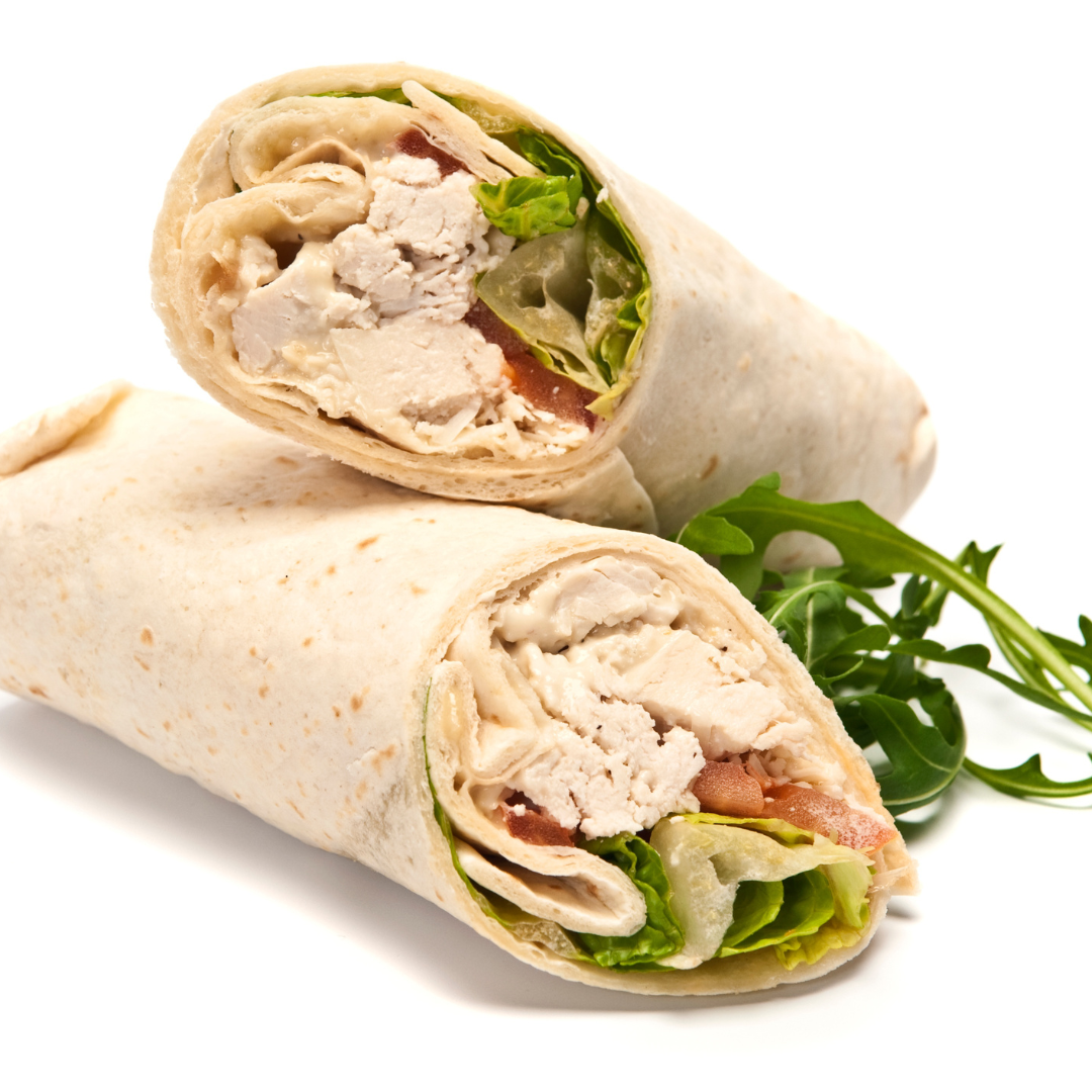 6 assorted meat and salad wraps from The Social Cafe in Emerald QLD 4720 – available for catering and takeaway.