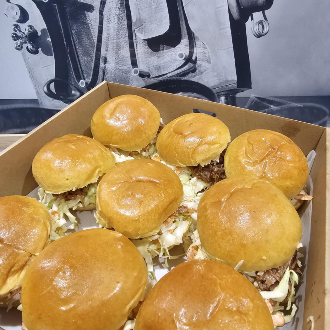 9 mini sliders from The Social Cafe in Emerald QLD 4720 – available for catering and takeaway.