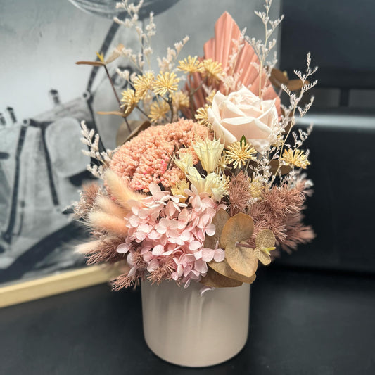 Medium Pink and Beige Dried Flower Arrangement