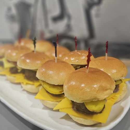 12 homemade mini sliders with assorted fillings from The Social Cafe in Emerald QLD 4720 – perfect for catering and takeaway.