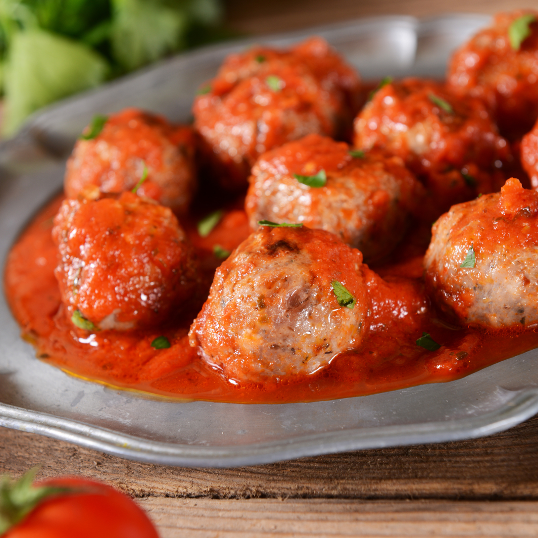 1kg gourmet meatballs with dipping sauce from The Social Cafe in Emerald QLD 4720 – perfect for catering and sharing.