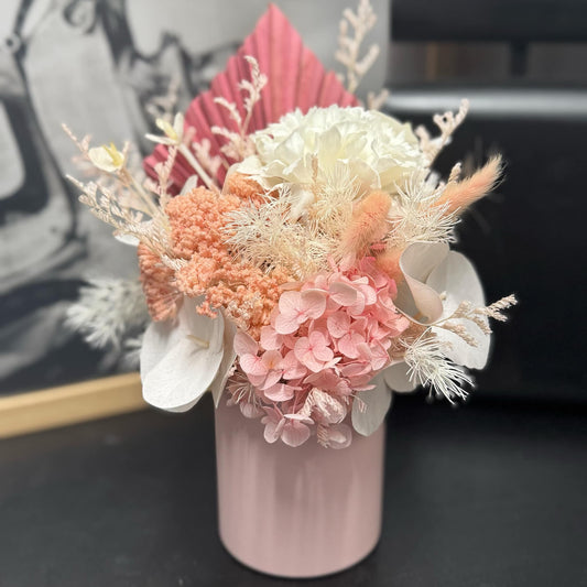 Small Pink and White Dried Flower Arrangement