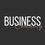 The image features the words 'BUSINESS Coaching' in white and rose gold letters on a black background.