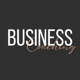 The image features the words 'BUSINESS Coaching' in white and rose gold letters on a black background.