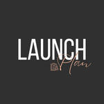 The image features the words 'LAUNCH Plan' on a dark background, indicating a service related to planning a launch, with a stylized letter 'P' in the place of the usual text.