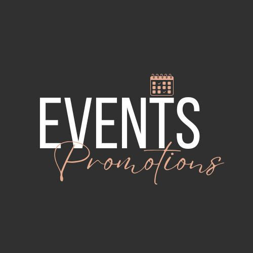 Logo for Event Promotion Services featuring the word 'EVENTS' in bold uppercase letters followed by 'Promotions' in smaller font, set against a dark background.