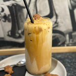 Iced Teddy Graham Latte with graham cracker flavours from The Social Cafe in Emerald QLD 4720 – takeaway or dine-in refreshing coffee drink.