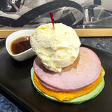 Trio of pancakes served at The Social Cafe in Emerald QLD 4720 – available for dine-in and takeaway.