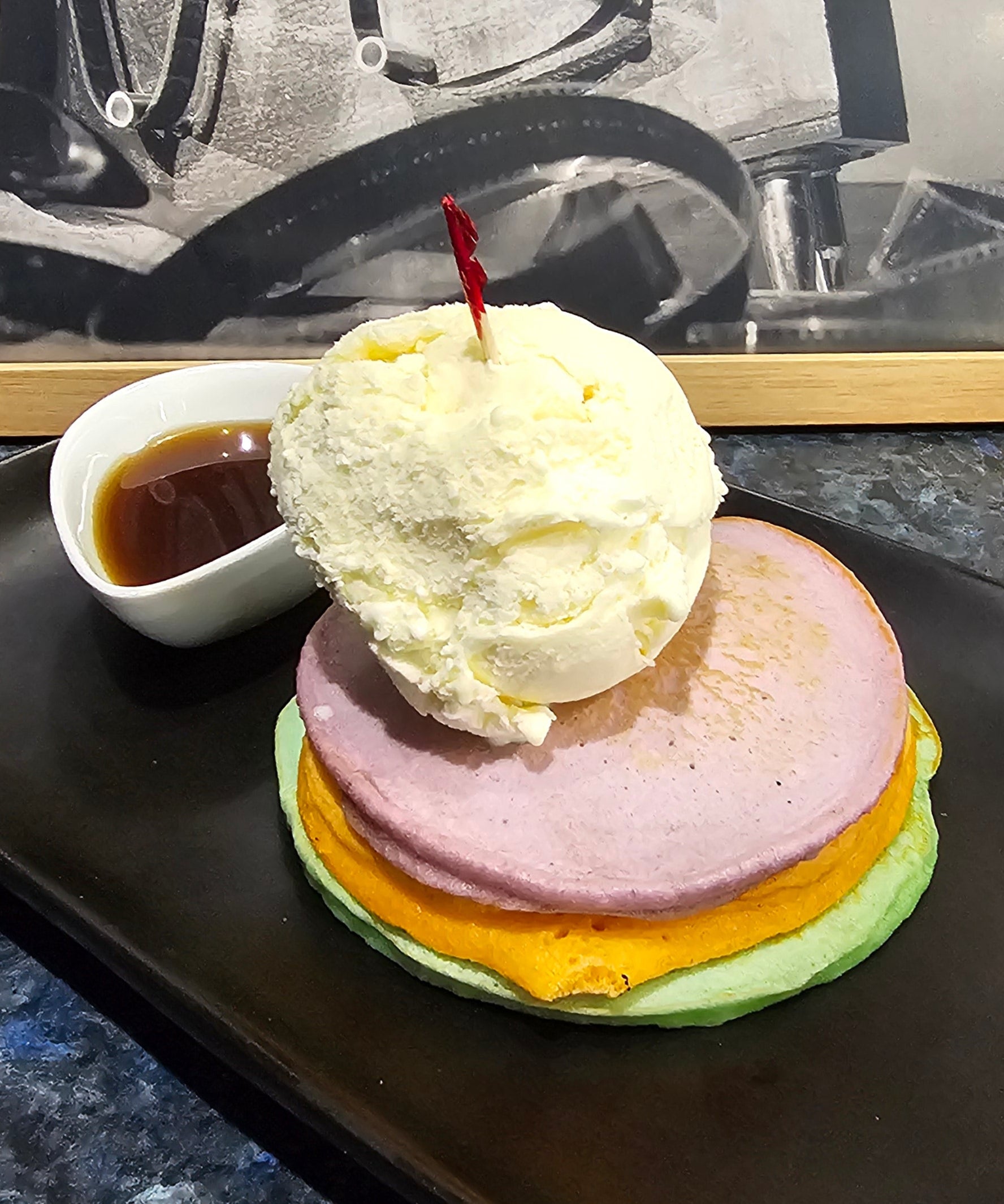 Trio of pancakes served at The Social Cafe in Emerald QLD 4720 – available for dine-in and takeaway.